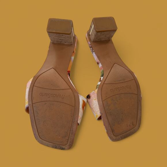 Franco Sarto Floral Block Heel Slide Sandals Orange Multicolor Size 10M - Picture 6 of 7